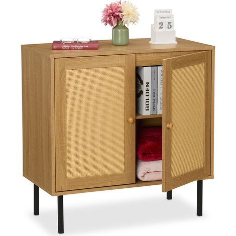 Relaxdays Meuble de rangement, 2 portes, 2 compartiments, 80 x 80 x 40 cm, pour le salon ou la cuisine, nature et noir