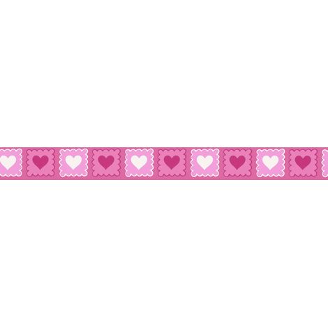 Frise tapisserie rose idéale chambre fille | Frise murale enfant rose | Frise papier peint pour chambre enfant motif coeur - 5,00 x 0,05 m (1/3)