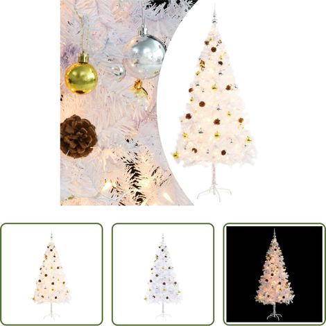 vidaXL LED-Weihnachtsbaum -  Künstlicher Weihnachtsbaum mit Beleuchtung & Kugeln Weiß 180 cm (1/5)