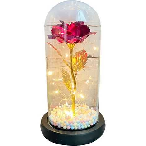 LED-Blumenlampe unter ewigem Glas, romantisches und elegantes Ambiente – ideales Geschenk für eine Frau, Geliebte oder Ehefrau, leuchtend rote Rose (1/5)