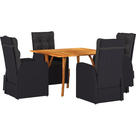 5-teiliges Garten-Esszimmer-Set mit Kissen in Schwarz aus Poly Rattan und Akazie vidaXL (1/5)