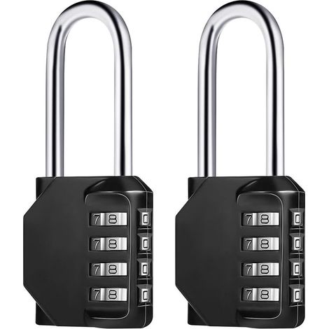 2 Pcs (Noir) Cadenas Code 4 Chiffres Long, Alliage de Zinc Cadenas à Combinaison Antirouille Cadenas Casier Code pour Placard Gym Garage (1/5)