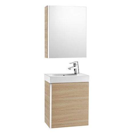 Pack Unik MINI 450 - lave-mains + miroir + armoire - Chêne texturé - Roca (1/2)