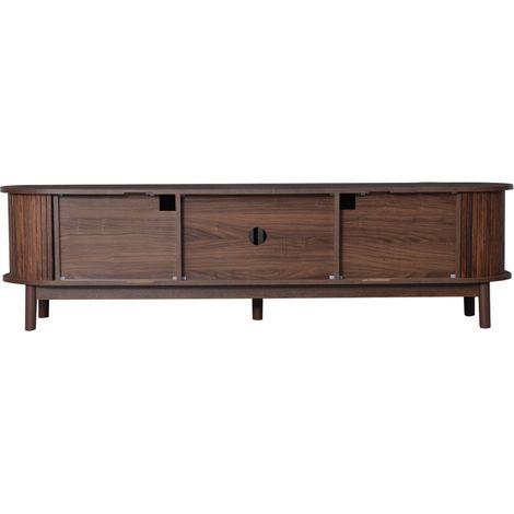 Meuble TV bas en MDF marron avec portes coulissantes et abattante, 165 x 39,5 x 46 cm, pour téléviseurs jusqu'à 65 pouces (1/5)