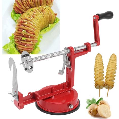 Coupe-Pommes de Terre en Spirale Manuel Multifonction - Lame en Acier Inoxydable Anti-Rouille - Éplucheur à Pommes de Terre Tournoyant Rouge (1/5)