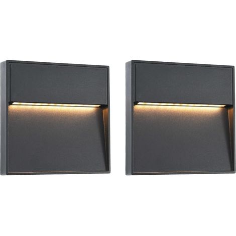 Lot de 2 Appliques murales LED d'extérieur Lampe murale Applique Extérieure 3 W Noir Carré 81335 (1/5)
