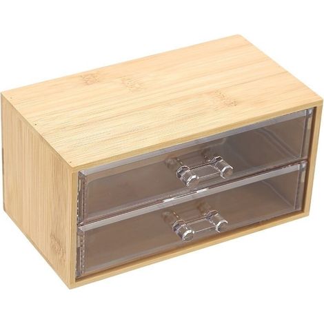 TRADE SHOP - Porta Gioielli Cosmetici Con 2 Cassetti Organizzatore Casa In Legno 19x11.7x9.6 Cm 10829 - (1/5)