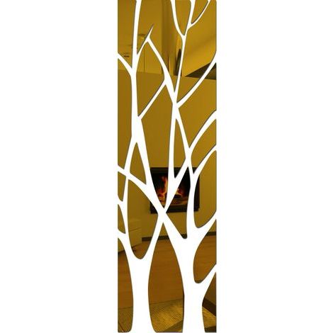 Autocollant mural de miroir 3D , autocollant de mur de miroir acrylique amovible auto-adhésif, bâton d'art mural pour la décoration de chambre à coucher de salon à la maison ,100x28cm(or) (1/5)