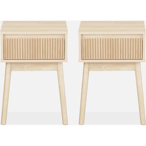 Mesita de noche de 1 cajón con efecto madera, set de 2 (1/5)