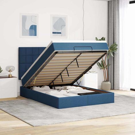 VidaXL Cadre de lit ottoman avec matelas bleu 140x190 cm tissu (1/5)