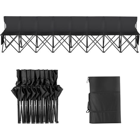 Mophorn Banco plegable portátil de 8 asientos, banco lateral para exteriores con respaldo y bolsa de transporte, asientos instantáneos sin montaje para deportes y camping, negro (1/5)