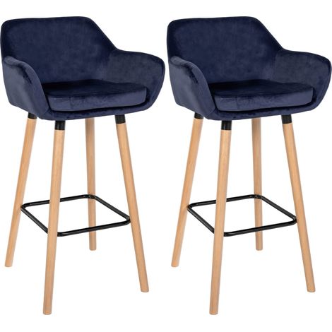 2er Set Barhocker Grant Samt dunkelblau