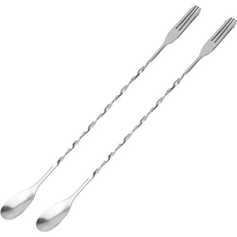 Lot de 2 cuillères à cocktail en acier inoxydable, manche long 32 cm, agitateur pour cocktails et long drinks, pointe trident (1/5)
