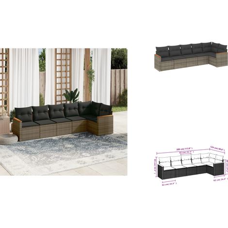 6-tlg. Garten-Sofagarnitur mit Kissen Grau Poly Rattan - Gartenmöbel - Sofasatz - Rattan Möbel - Outdoor Sofa - Esszimmergarnitur (1/3)