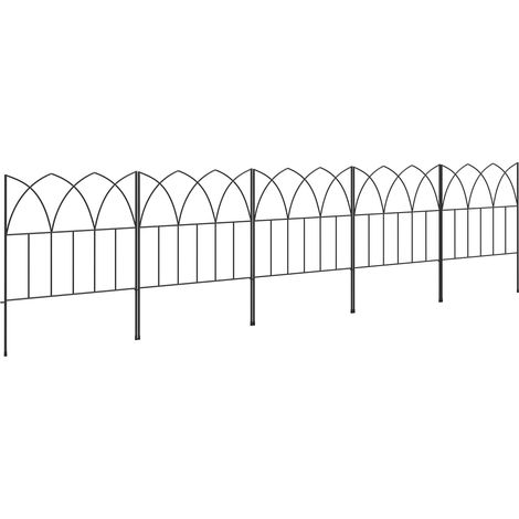 Set mit 5 dekorativen Metall-Gartenzaunpaneelen, Garteneinfassung, Blumenbeeteinfassung – Maße 205 x 45,5 cm