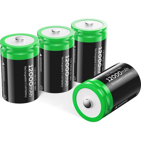 Piles Rechargeables D, 12000mAh Ni-MH 1,2V Piles Rechargeables Type D (HR20), Remplacer Les Piles Alcalines D (LR20) à Usage Unique, Rechargeables jusqu'à 1200 Fois, Lot de 4 (1/5)