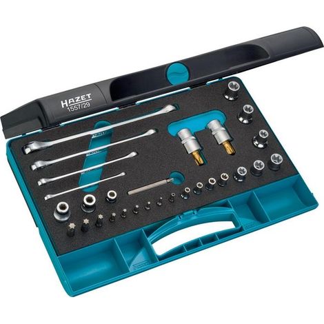 HAZET Werkzeug-Satz TX 1557/29 Vierkant hohl 6,3 mm (1/4 Zoll), Vierkant hohl 10 mm (3/8 Zoll), Vierkant hohl 12,5 mm (1/2 Zoll) Außen TX Profil, Tamper Resistant TX Profil, Innen TX Profil Anzahl (1/3)