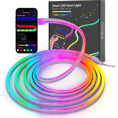 Neon-LED-Streifen 3 m, RGB-LED-Streifen mit APP-Steuerung, flexibler wasserdichter, zuschneidbarer LED-Lichtstreifen mit Musiksynchronisation für die Inneneinrichtung (1/5)