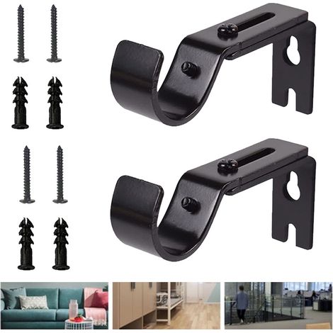 Juego de 2 soportes ajustables y resistentes para barras de cortina de 25 mm con tornillos de montaje (negro) (1/5)