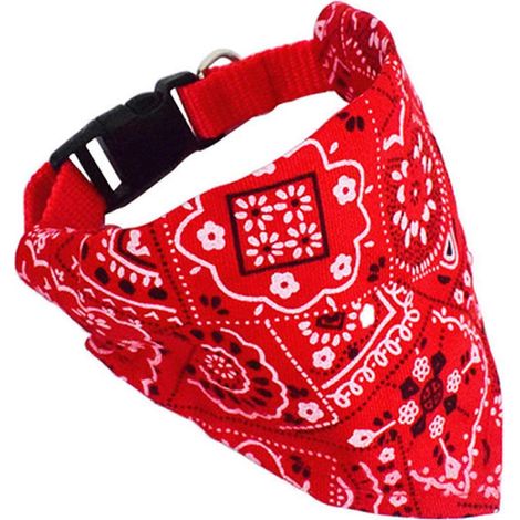 Collier bandana ajustable et respirant, doux pour la peau, imprimé triangulaire, avec foulard intégré, pour chien, chat et lapin, rouge, taille M, 1,5 cm (1/4)
