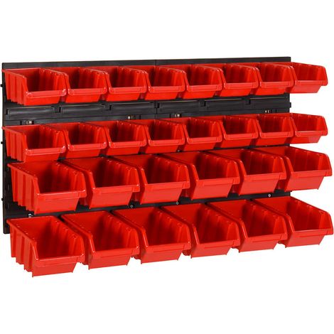 Ensemble d'étagères d'atelier 30 pcs Étagère de Rangement - Armoire de Rangement Rouge et noir 77x39 cm PP BV219425 - BonneVie (1/5)