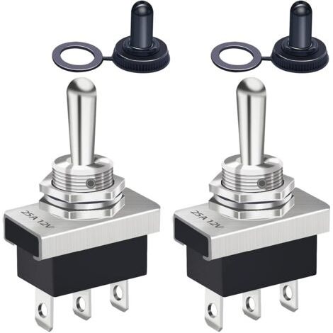 Applicable 2 pièces interrupteur à bascule 12V momentané 25A SPDT (ON) -OFF- (ON) 3Pin 3 Positions avec capuchon de protection étanche pour voiture KN3D-123 (1/4)