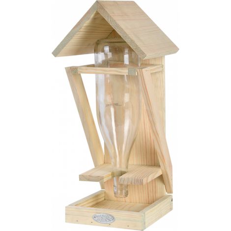 Mangeoire bouteille de vin - l 18.5 x H 41,5 cm - Bois de pin, verre - Livraison gratuite (1/5)