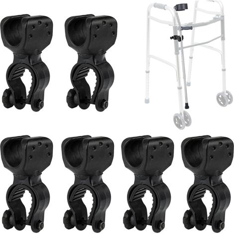 Lntyq 6 pièces Porte Béquilles, Rotation 360 Degrés Support Canne de Déambulateur, Porte-Canne pour Tube de Fauteuil Roulant de 2,5 à 3,1 cm, Support de Canne de Marche pour Fauteuil