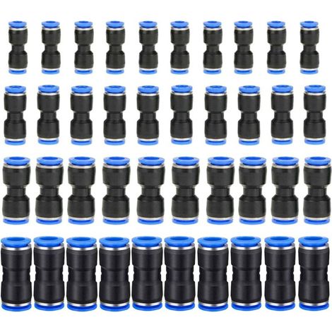 Raccord Pneumatique Droit - 40 Pièces - Compatible Tuyaux Ø Extérieur 6 8 10 12 mm - Raccord Rapide à Pousser - Pour Systèmes Pneumatiques Industriels - Lot Complet (1/5)