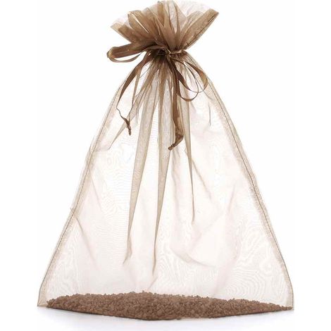 Sacchetto in organza marrone cioccolato cm 30x40 con tirante di chiusura, set da 20 pezzi, cm 30x40H (al tirante 32,5)