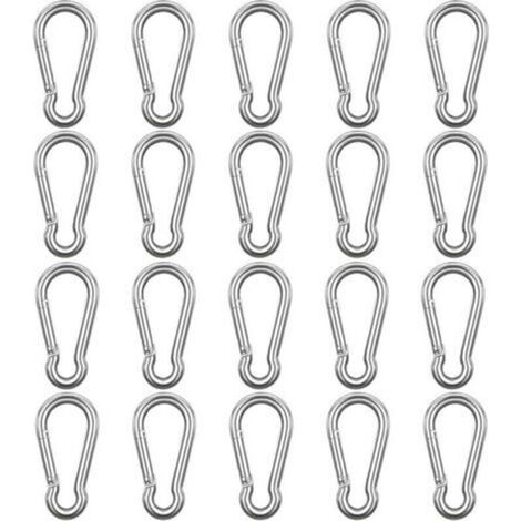 Mousqueton Acier Inoxydable à Ressort M6 (Lot de 20) - 6 cm - Crochet Mousqueton Polyvalent Intérieur/Extérieur pour Porte-Clés, Camping, Pêche et Accessoires de Randonnée (1/4)