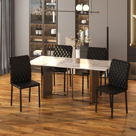 Pack de 4 Sillas de Comedor con Respaldo Alto Tapizadas en Cuero Sintético Patas de Acero Negro (1/5)