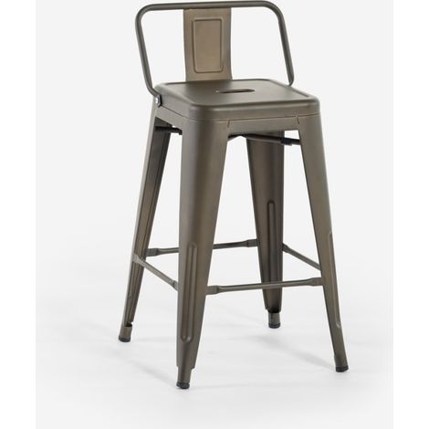 sgabello bar industrial con schienale in metallo h61cm steel top - Bronze