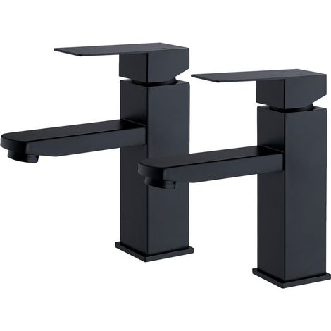 2x Robinet Lavabo Noir en Inox Mitigeur Salle de Bain Eau Chaude & Froide Robinetterie Salle de Bain avec Poignée Carrée (1/5)