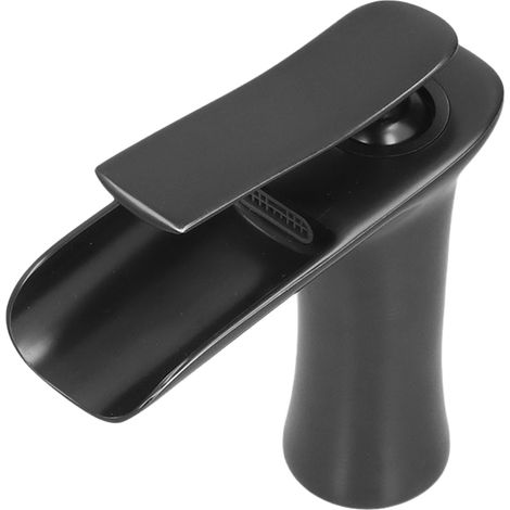 Schwarzer G1/2 Einloch-Waschtischhahn, massives Messing, Warm-/Kaltwasser-Mischbatterie, Wasserfallarmatur für Unterbauwaschbecken, Anleitung in englischer Sprache enthalten. (1/5)