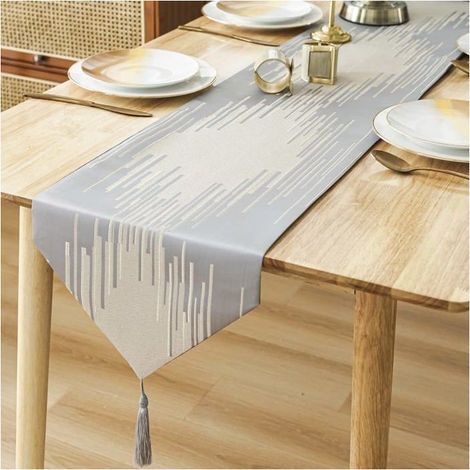 HOXILEELEOChemin tabella grigio 30 x 180 cm Chemin de table di lusso con pom-pom Percorso di durevole tabella per la casa, cucina, parti (1/5)