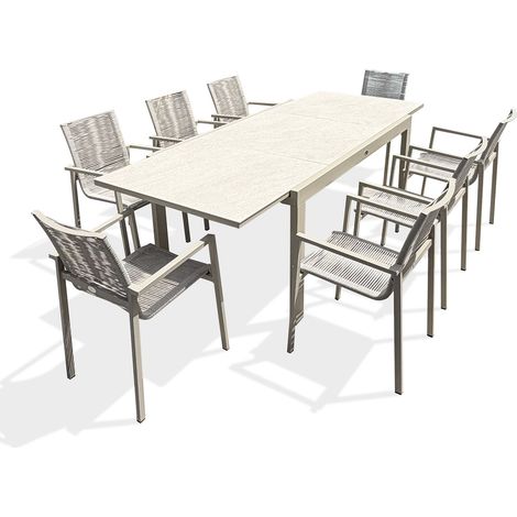KALIBO - Conjunto de comedor de jardín de 8 plazas - Blanco - DCB GARDEN (1/5)
