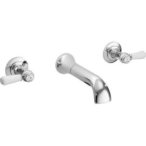 Old London Topaz White Lever Chrome Wall Mounted Bath Spout and Stop Taps with Hex Collar - BC309HL (1/2)