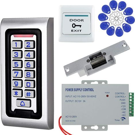 Kit de système de contrôle d'accès de Porte Clavier étanche Clavier avec verrou de gâche électrique + Alimentation DC12V 3A + 10 pcs Puce clés (1/5)