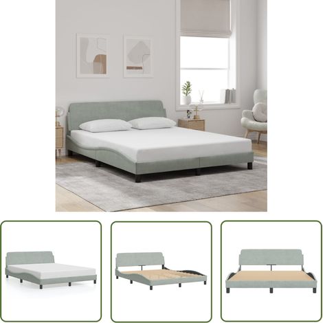 The Living Store Bettgestell ohne Matratze Hellgrau 160x200 cm Samt - Samtsofa - Doppelbett - Boxspringbetten - Himmelbett - Hochbett (1/5)