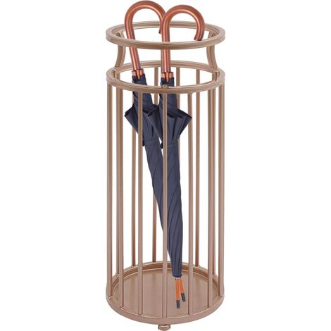 Porte-parapluies moderne en métal, Porte-parapluie avec bac de récupération et crochet pliable pour maison, bureau, hôtel, 58 x 22 x 22 cm (or rose)