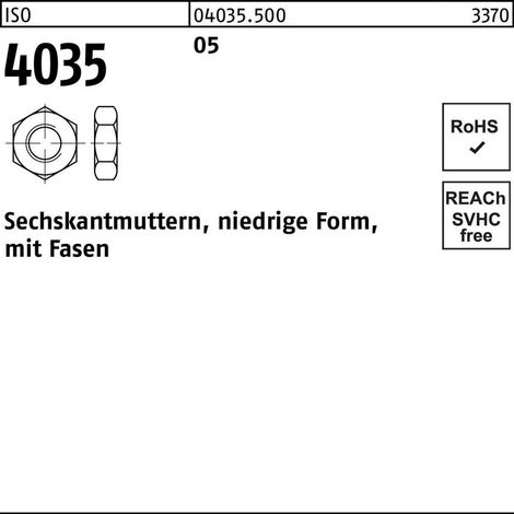 Sechskantmutter ISO 4035 M 12 x 1,75 Stahl blank 100 Stk (1/2)