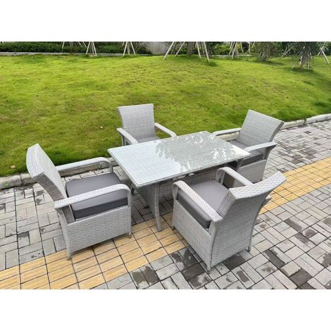 Fimous Light Grey Rattan Outdoor Garden furniture Set Rectangular Table and 4 Chairs Set with Seat Cushion (1/4)