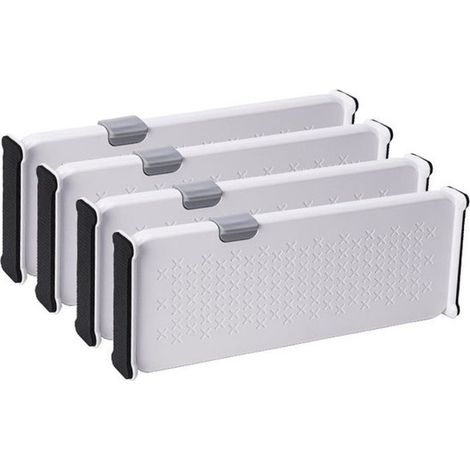 4 séparateurs de tiroir réglables - Séparateur de tiroir - Organisateur de tiroir - Rangement cuisine - Rangement bureau - Organisation de dressing - 27,5 × 10 × 2 cm - Blanc - ABS blanc (1/5)