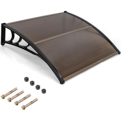 GOPLUS Auvent Porte d'Entree avec Protection Solaire, Résistant au Vent avec Panneau Revêtu à Double Couche et Support en ABS, Charge 20KG (Marron,122x99x28CM) (1/5)