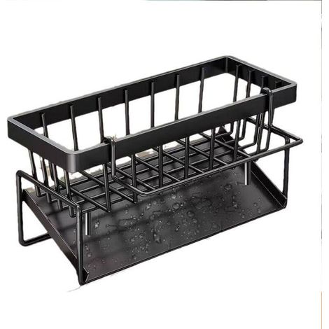 Organisateur d'évier de cuisine avec égouttoir automatique et porte-éponge, noir (1/4)