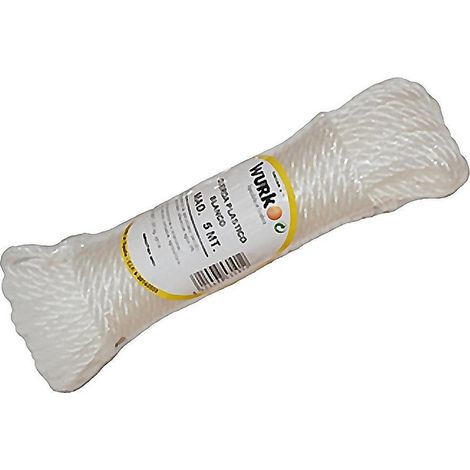 WURKO cuerda plastico 4 mm blanca 5mt bobina , Cuerda de plástico de 4 mmComposición: Monofilamento de polietileno torcido 4 cabosMadeja de 5 metrosColor blancoIndi