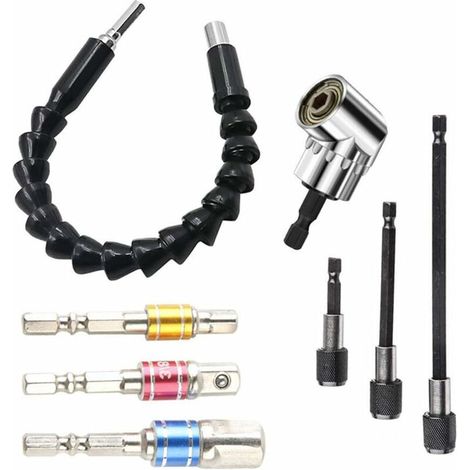 105 Degree Right Angle Drill Adapter + 7mm-19mm Universal Ratchet Drill Adapter + 1/4 "Flexible Extension Soft Shaft Drill Holder + 3 Impact Socket Adapter (1/5)