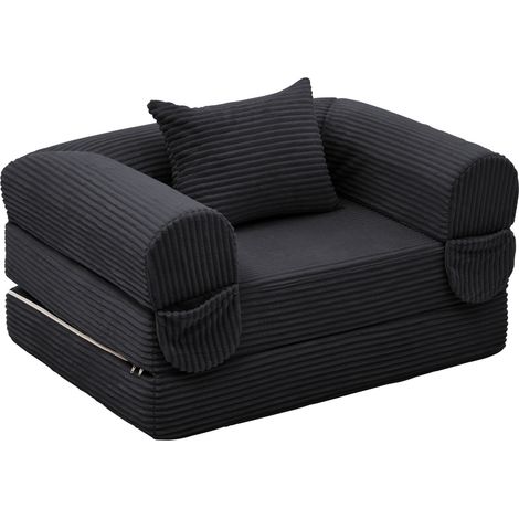 Sillón cama individual convertible de tela acanalada negra MODENUIT (1/5)