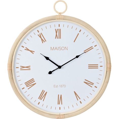 Horloge Murale en Rotin "Kyr" 64cm Blanc (1/2)